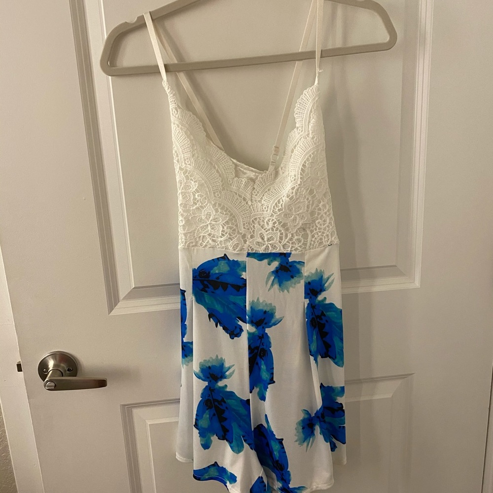 Lace blue and white romper